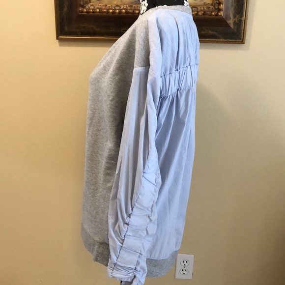 Trouve Mixed Fabric Sweatshirt front, Oxford striped back, shirred details - Picture 3 of 6